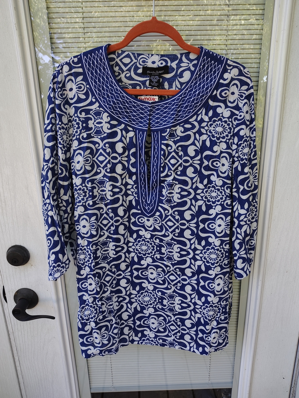 Marina Rinaldi Blue & White Patterned Tunic Top